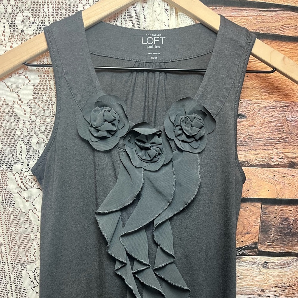 LOFT Cotton/Modal Sleeveless Top with Floral Ruffle Accents - Picture 3 of 7